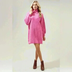 SUGARLIPS Women’s Pink Waffle Knit Oversized Sweater Dress